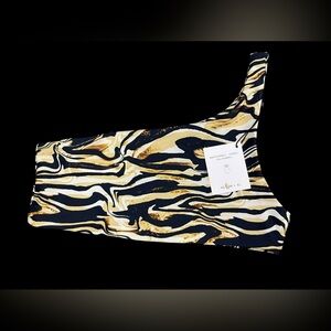 SKATIE NWT Melly One Shoulder Bikini Top in Marble Zebra Print Size S